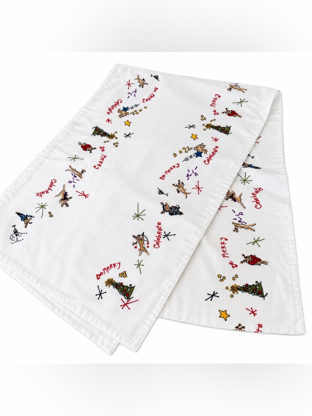 Pottery Barn Discontinued Be Merry Embroidered Christmas Table Runner 18x108